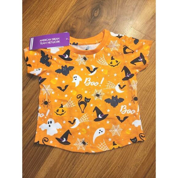 ADTN Girls Halloween Tshirt Short Sleeve Pumpkin 2t Crewneck Orange All Over Pri - Picture 1 of 4